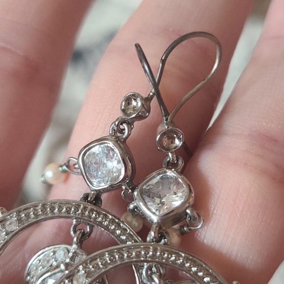 Monet Crystal and Faux Pearl Earrings - Picture 5 of 11